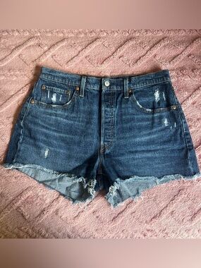 Levi's Dark Blue Distressed Cutoff Jean Shorts